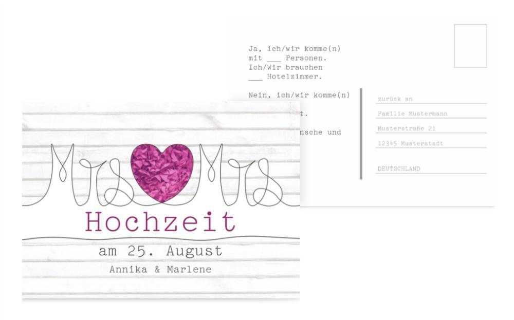 Antwortkarte zur Hochzeit Mrs+Mrs