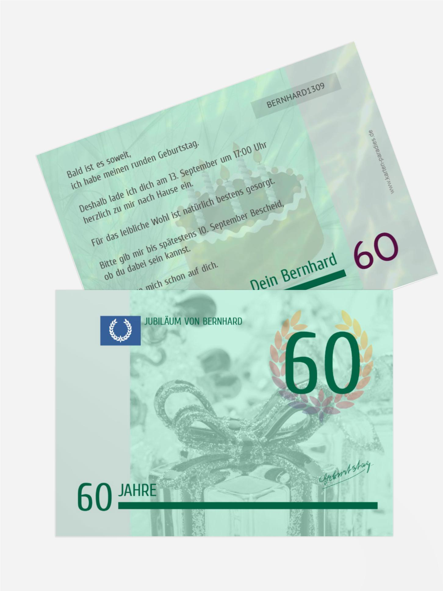 Einladungskarte zum Geburtstag Geldschein 60