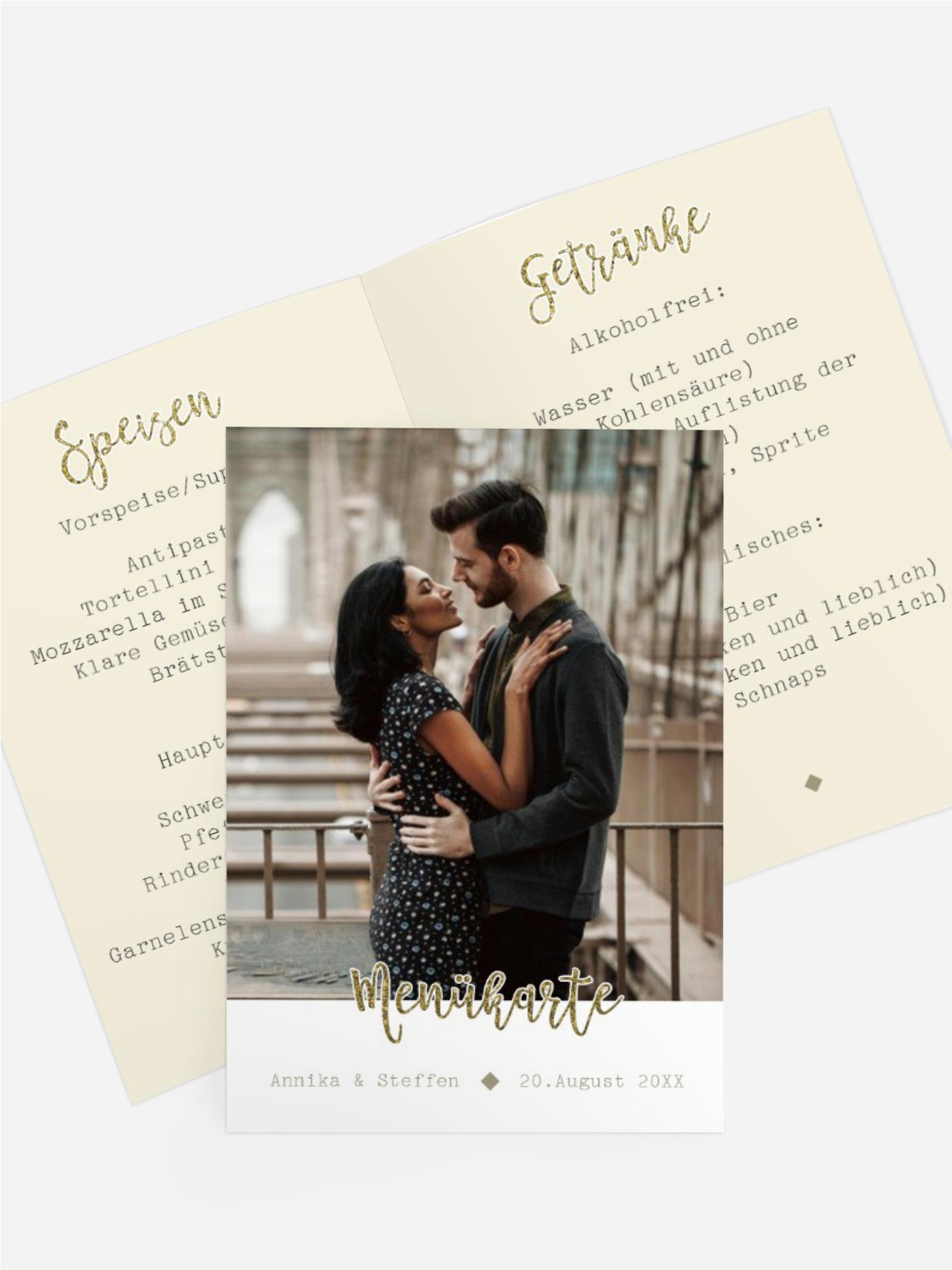 Menükarte Glitzerschrift