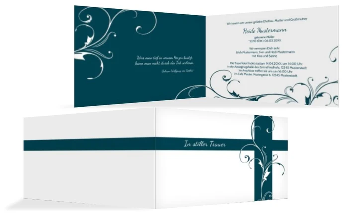 Trauerkarte Blumenkreuz quer