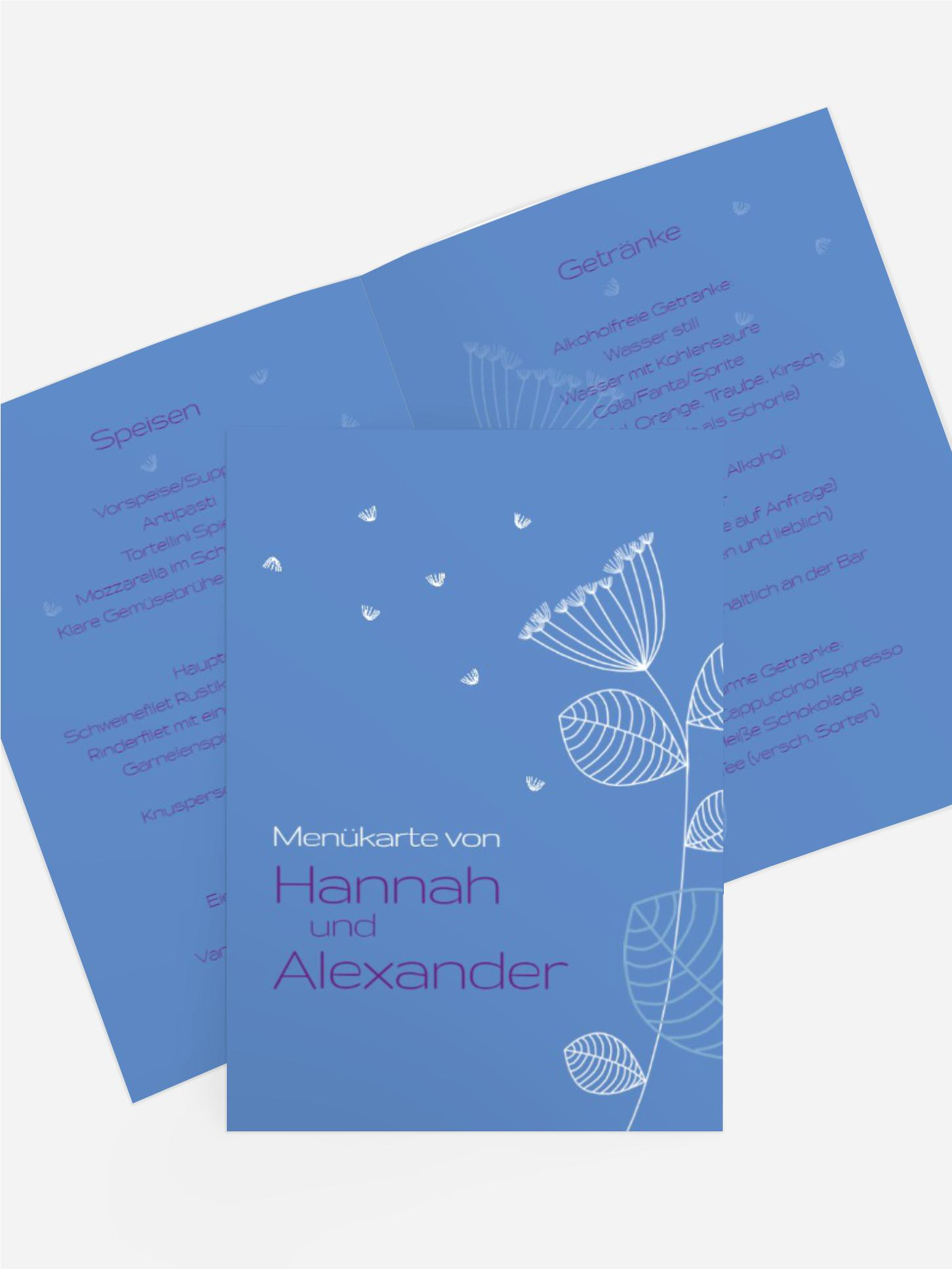 Hochzeitskarte Menü Pusteblume