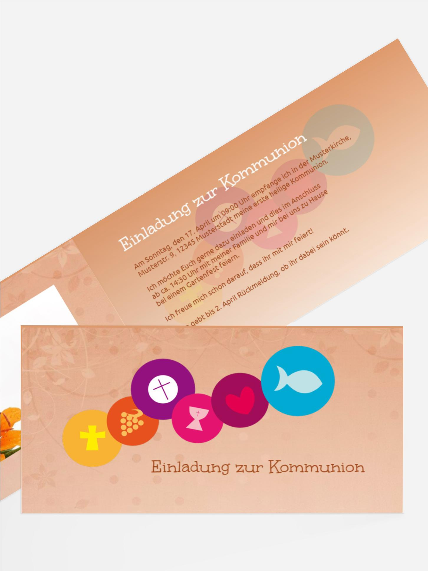 Einladung zur Kommunion bunte Elemente