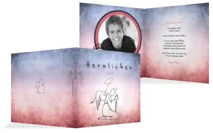 Dankeskarte Kommunion grunge Engel