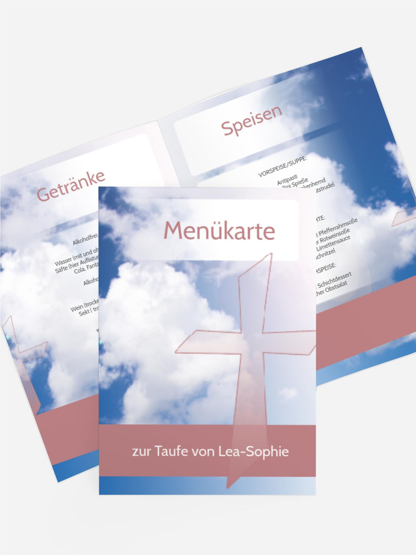 Menükarte Taufe Himmelskreuz Menükarte Taufe Himmelskreuz