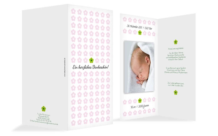 Dankeskarte zur Geburt Blumentapete Dankeskarte zur Geburt Blumentapete