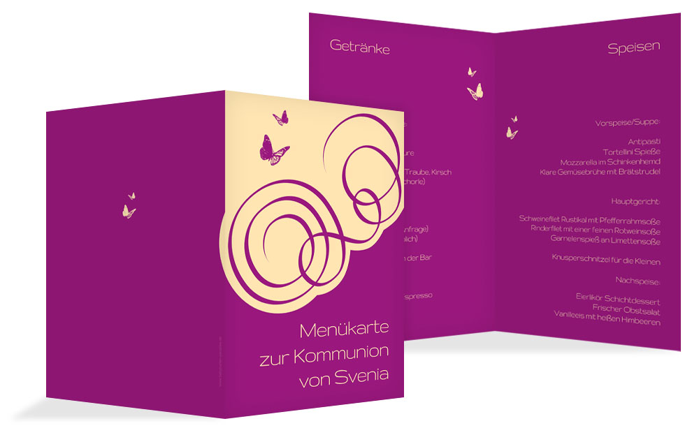 Kommunion Menuekarte Butterfly Kommunion Menuekarte Butterfly