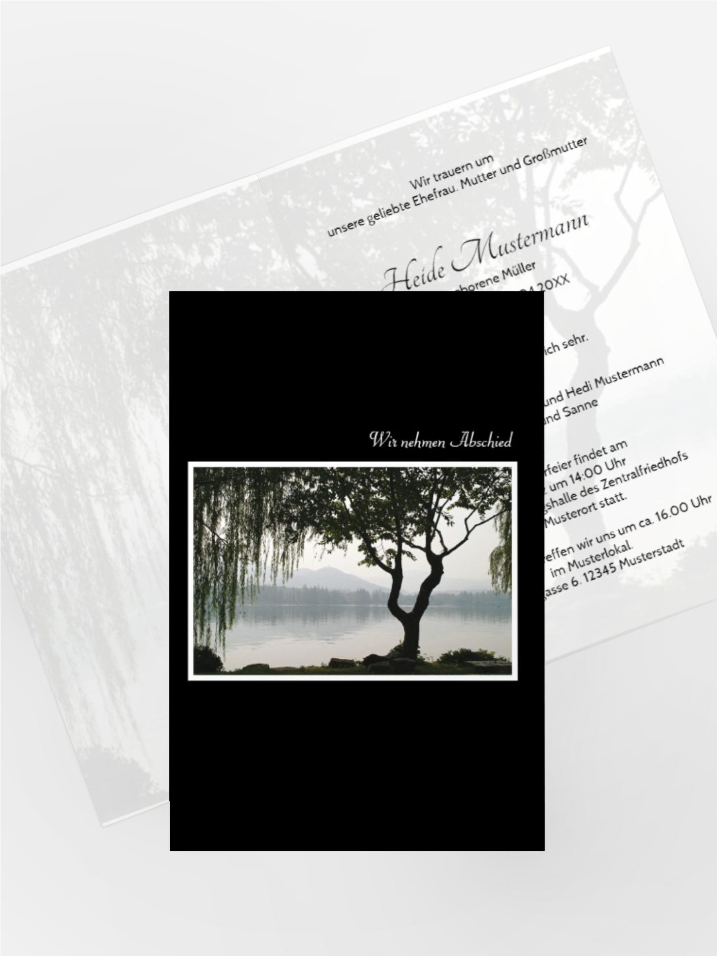 Trauerkarte Baum am See hoch