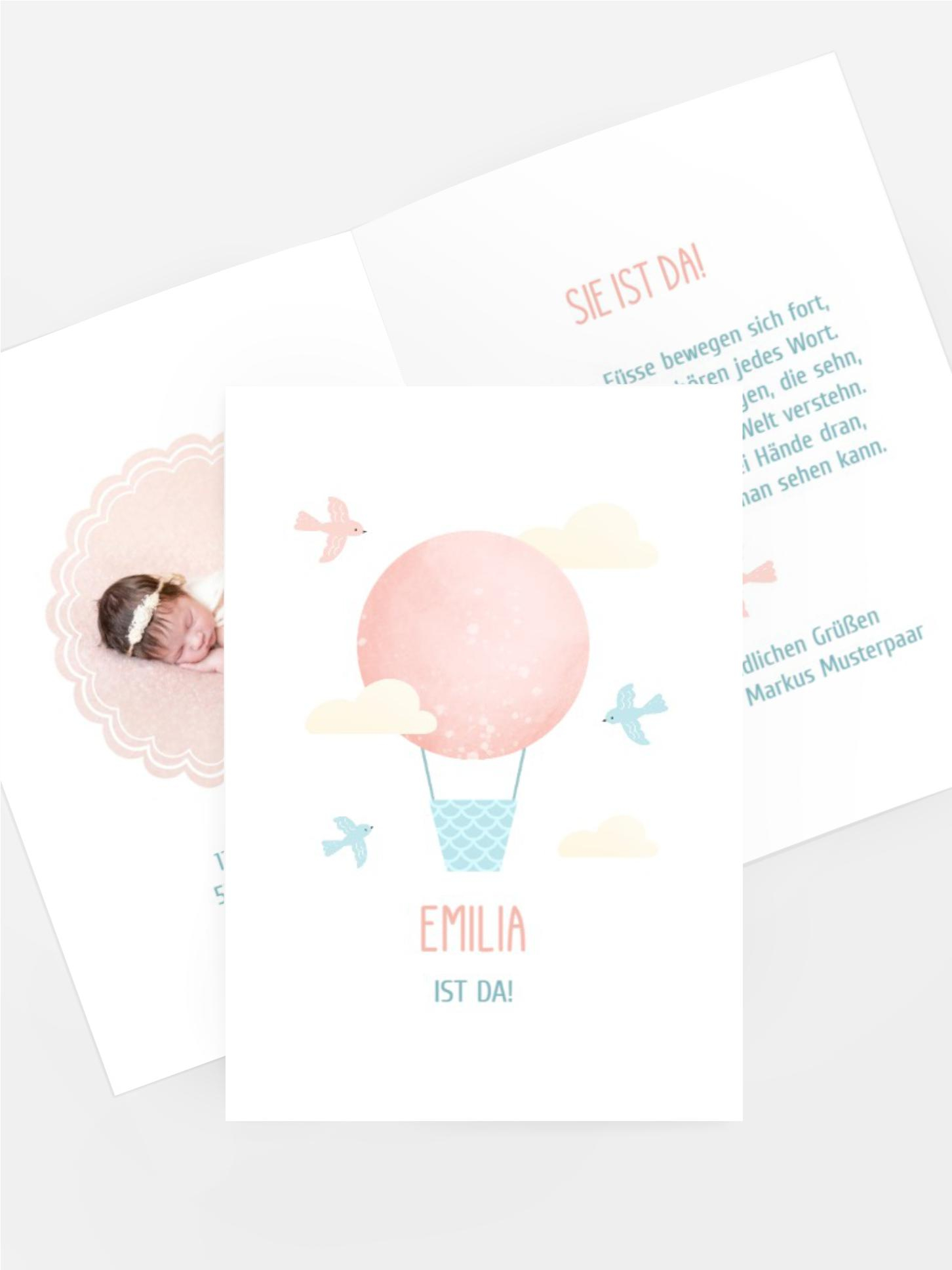 Geburtskarte Heißluftballon