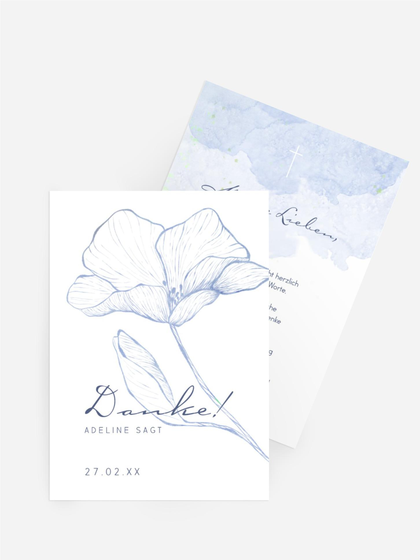 Dankeskarte Taufe Aquarell Mohnblumen