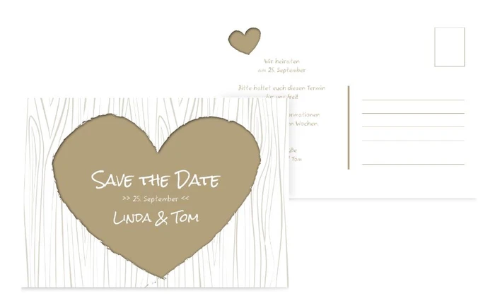 Hochzeits Save the Date heart bark