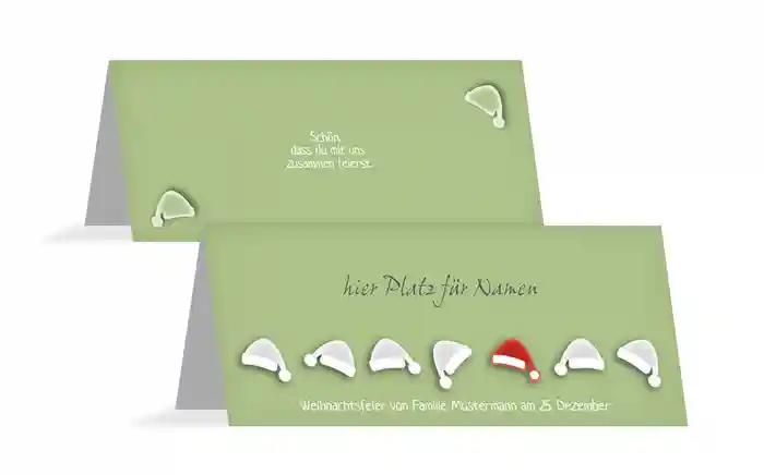 Weihnachtstischkarte Mützenreihe