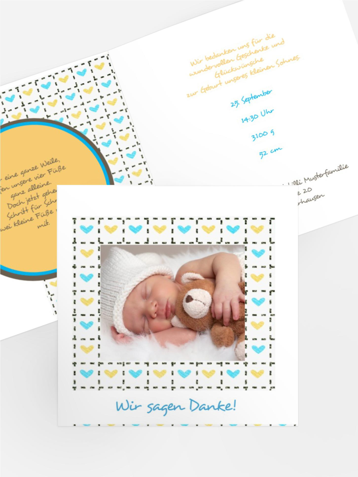 Baby Dankeskarte Herzrahmen