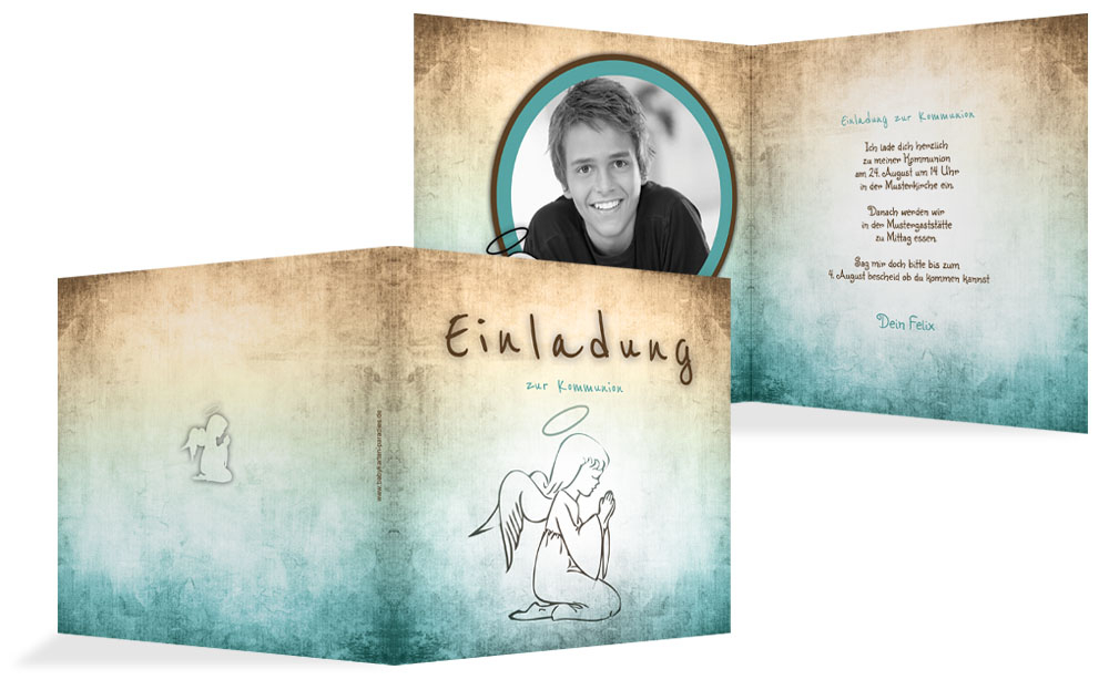 Einladungskarte Kommunion grunge Engel Einladungskarte Kommunion grunge Engel
