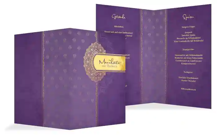 Menükarte zur Hochzeit Mumbai