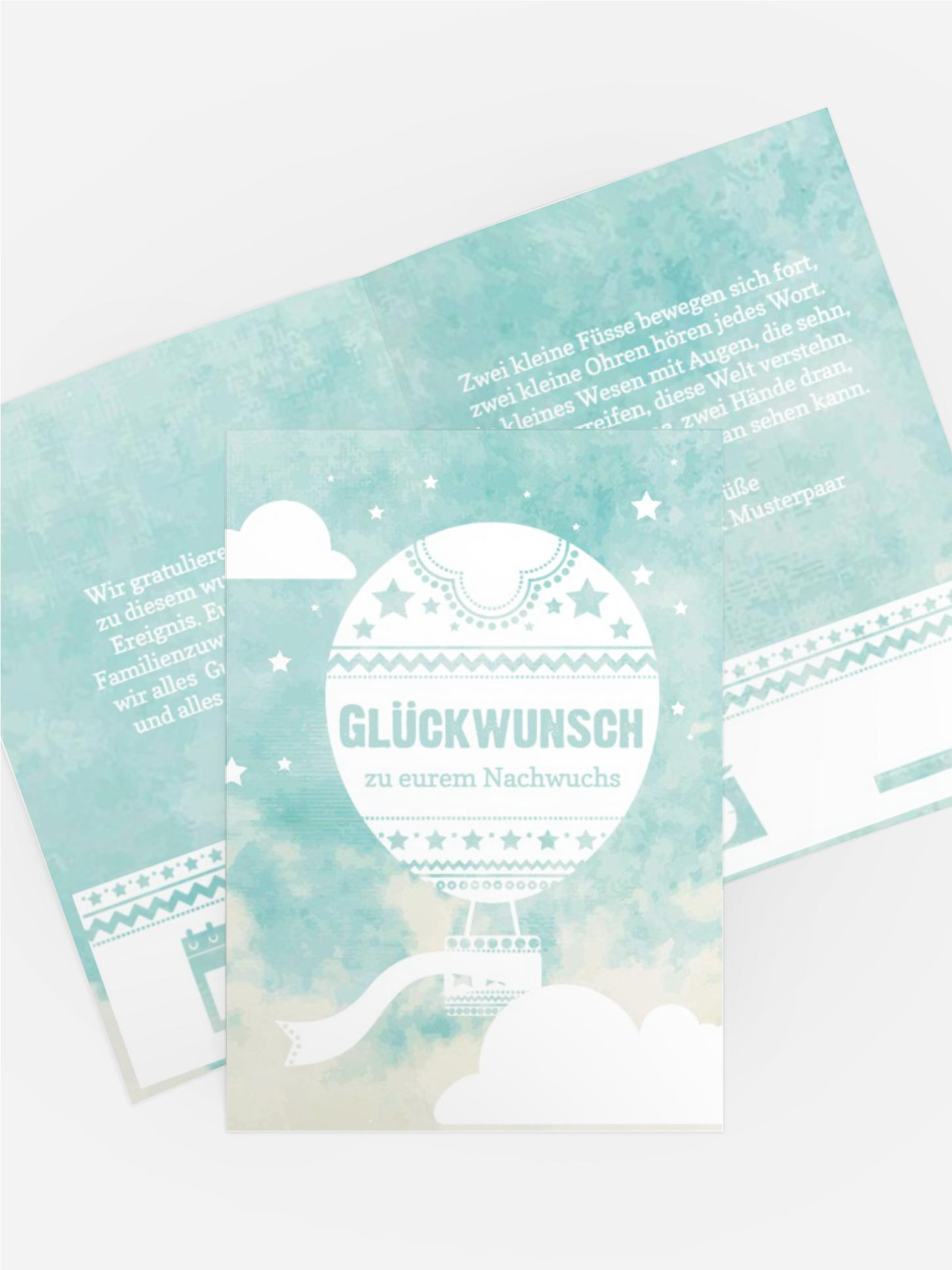 Glückwunschkarte zur Geburt Ballonfahrt