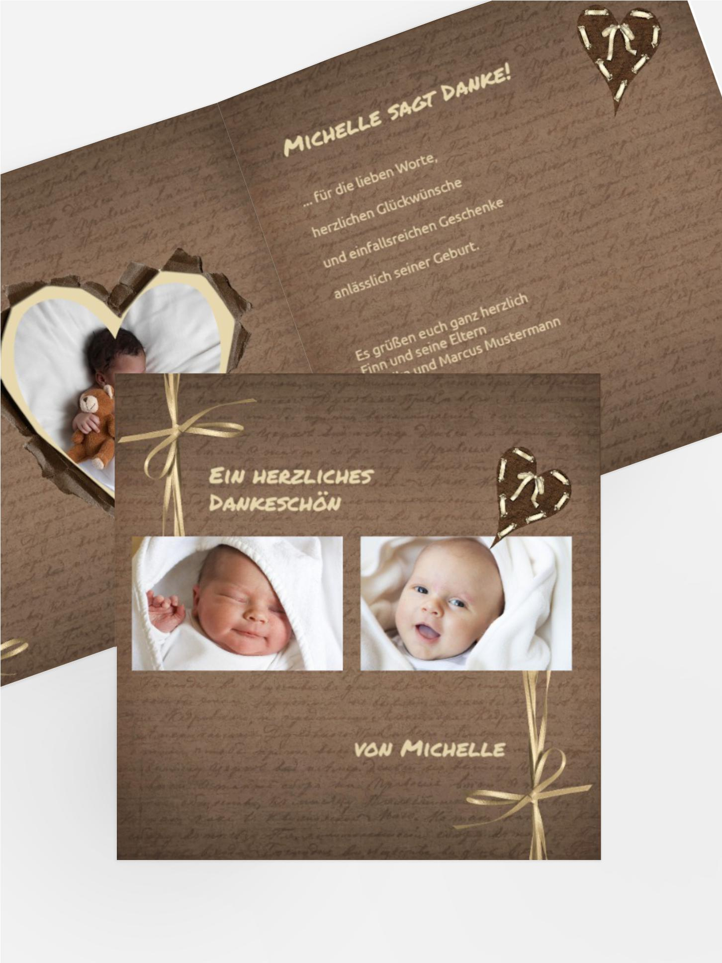 Babykarte Danke Gedicht mit Herz Babykarte Danke Gedicht mit Herz