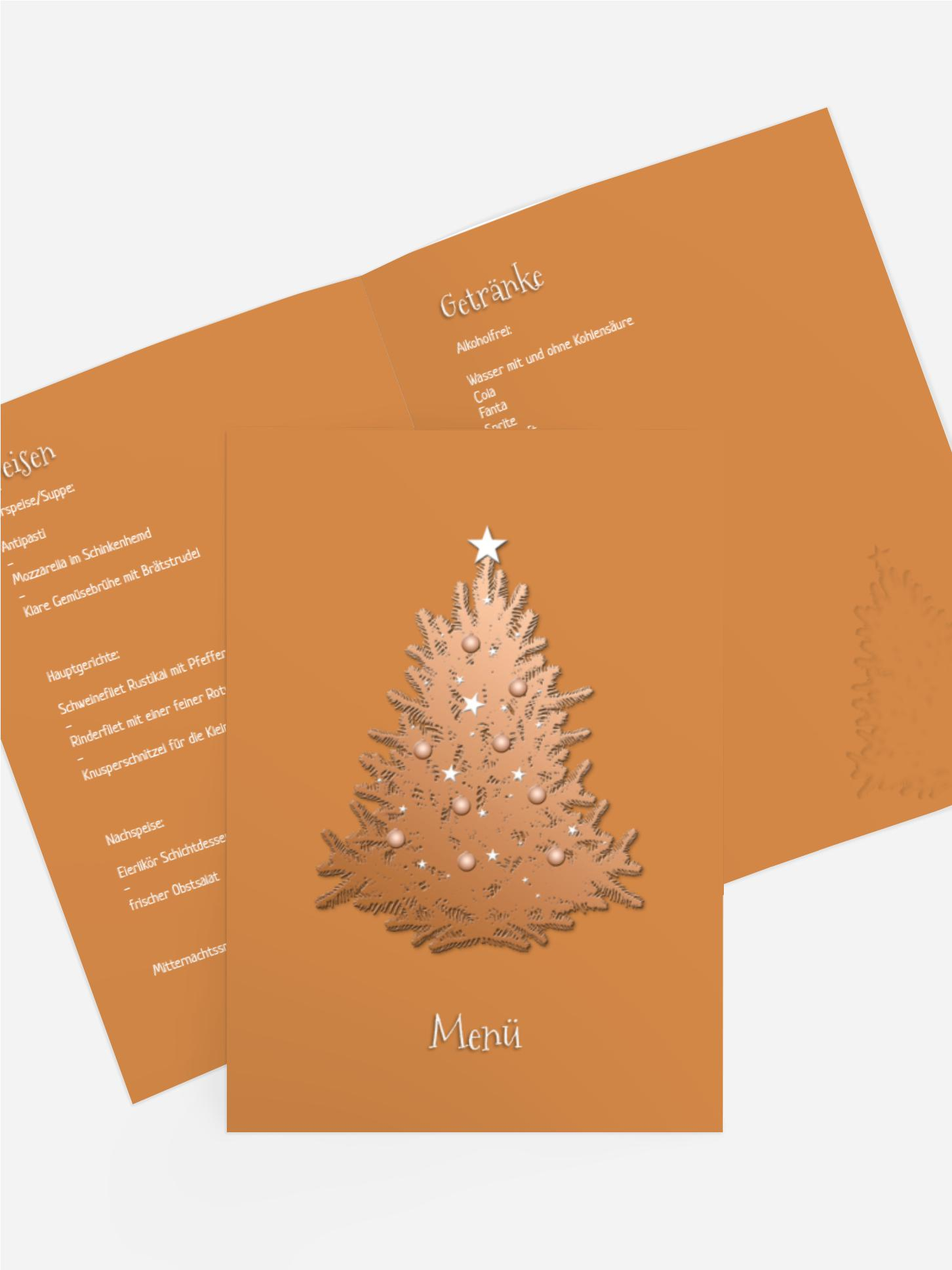 Weihnachtsmenükarte geschmückter Baum