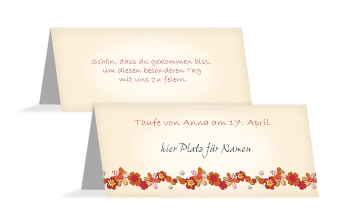 Tischkarte zur Taufe Blumenband