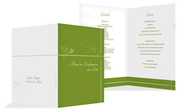 Menükarte zur Konfirmation floral Menükarte zur Konfirmation floral