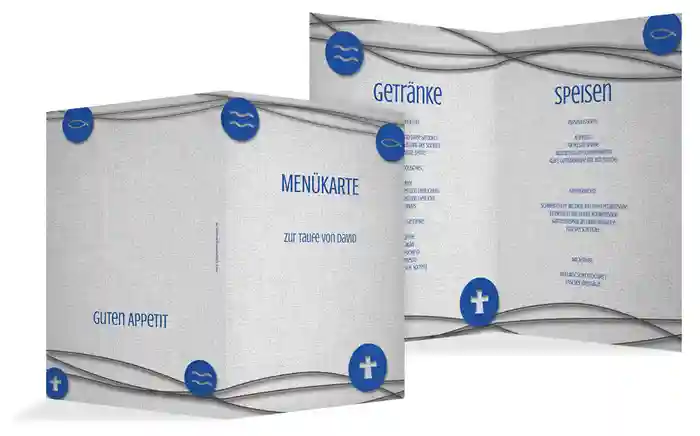 Menükarte Taufe Taufsymbole an Schnüren