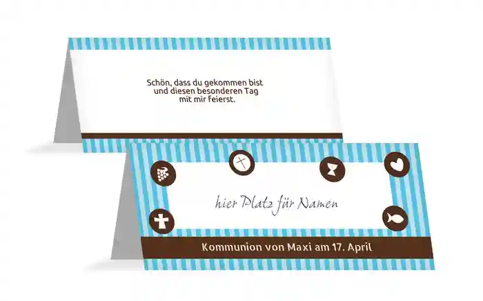 Kommunion Tischkarte stripes buttons