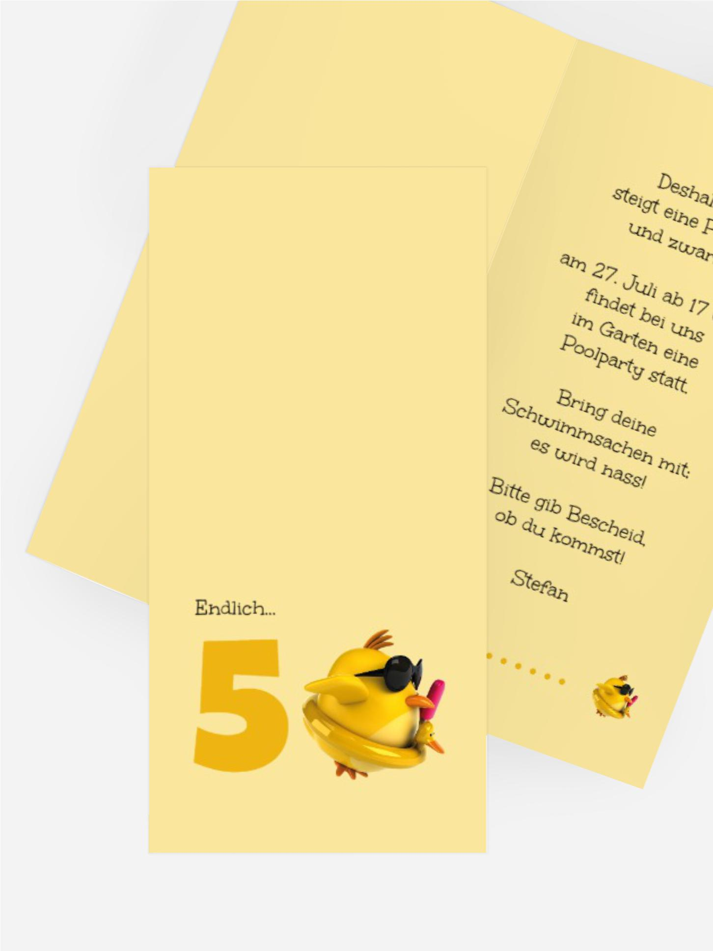 Geburtstagseinladungskarte Kuecken 50