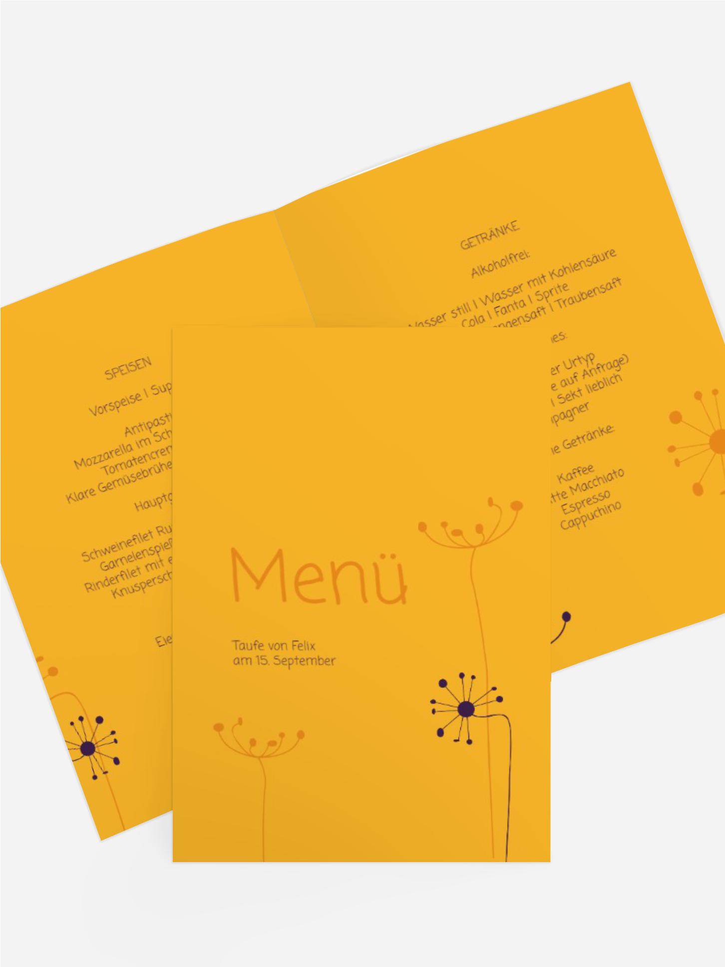 Menükarte Taufe abstrakte Blumen