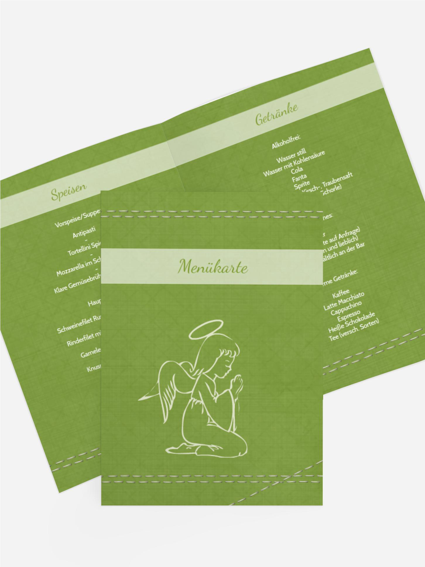 Menükarte zur Taufe Engel