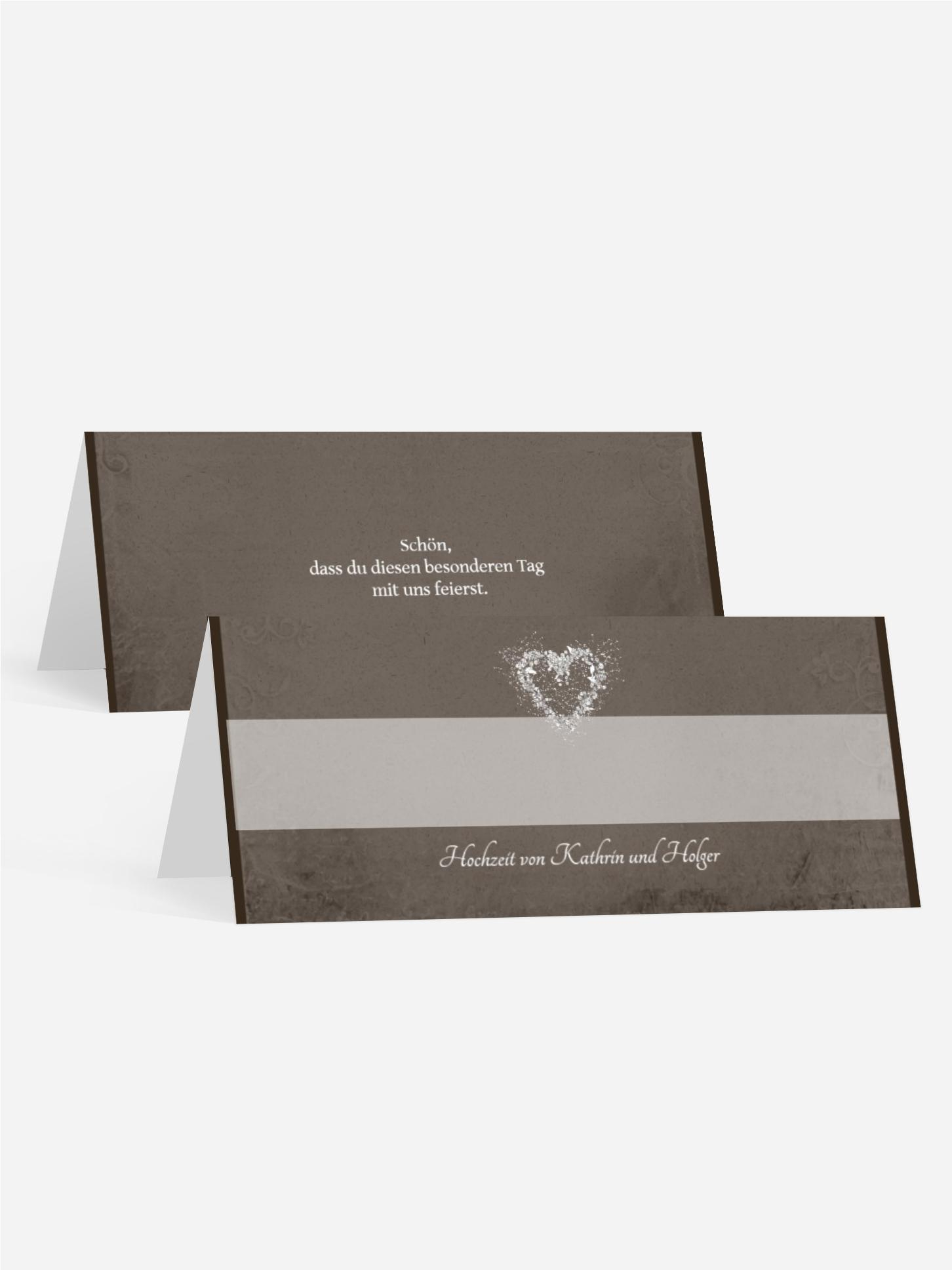 Tischkarte Hochzeit glamour heart