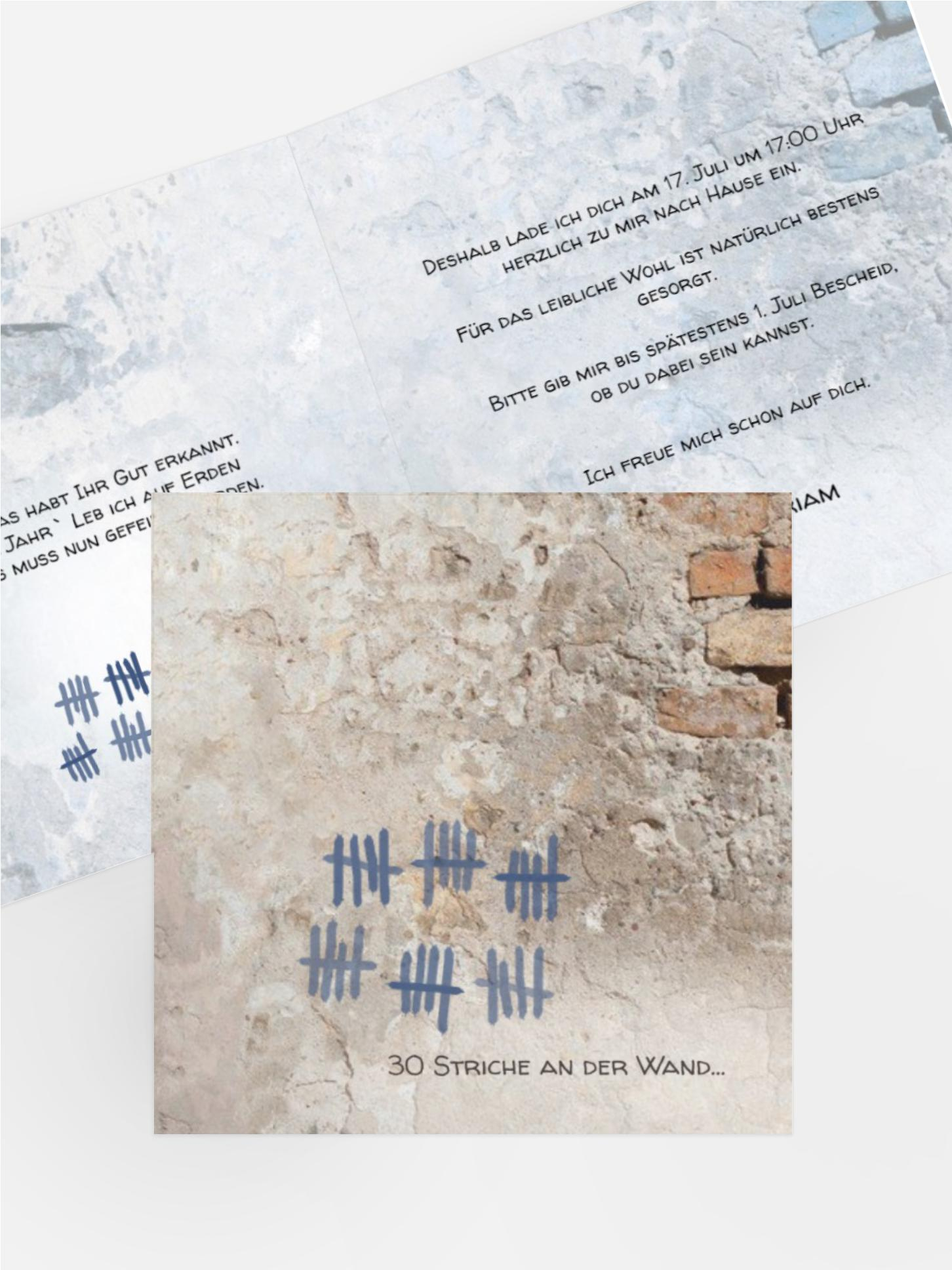 Einladung Striche an der Wand 30