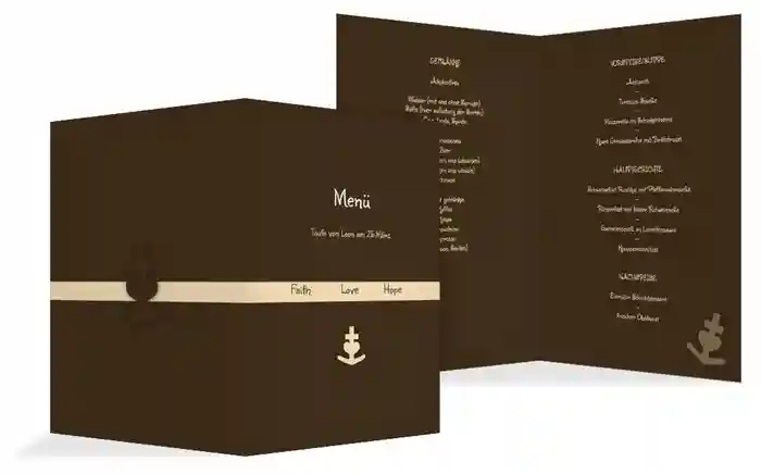 Menükarte Taufe faith love hope