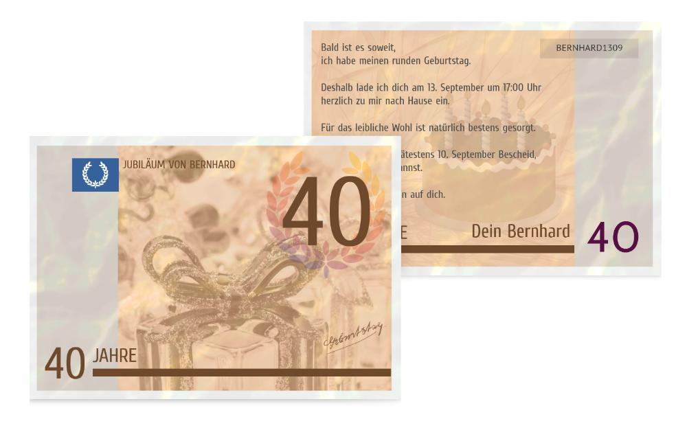 Einladungskarte zum Geburtstag Geldschein 40