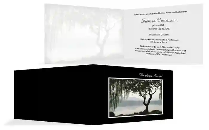 Trauerkarte Baum am See quer Trauerkarte Baum am See quer