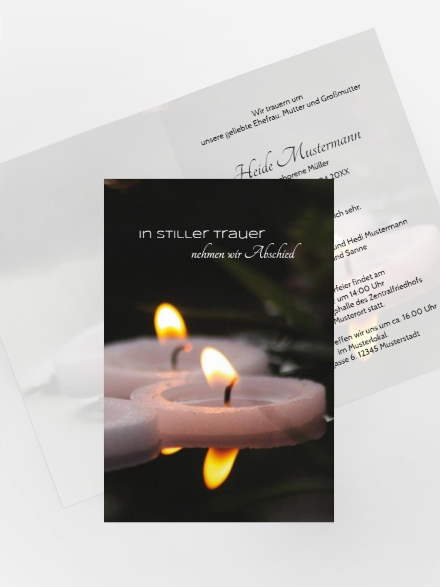 Trauerkarte Schwimmkerze hoch