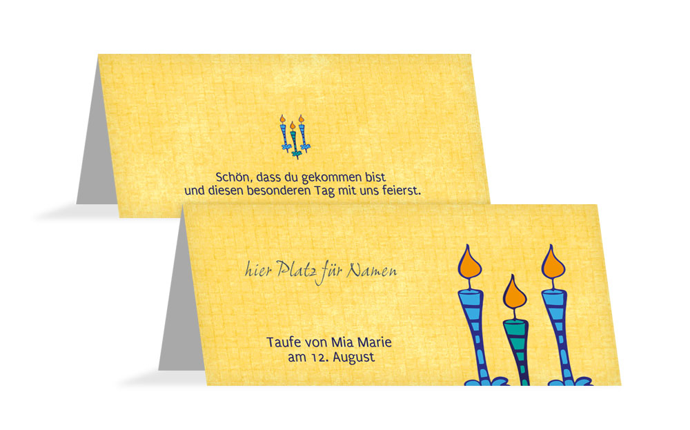Tischkarte Taufe Kerzen