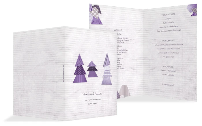 Weihnachtsmenükarte Schnipselbäume