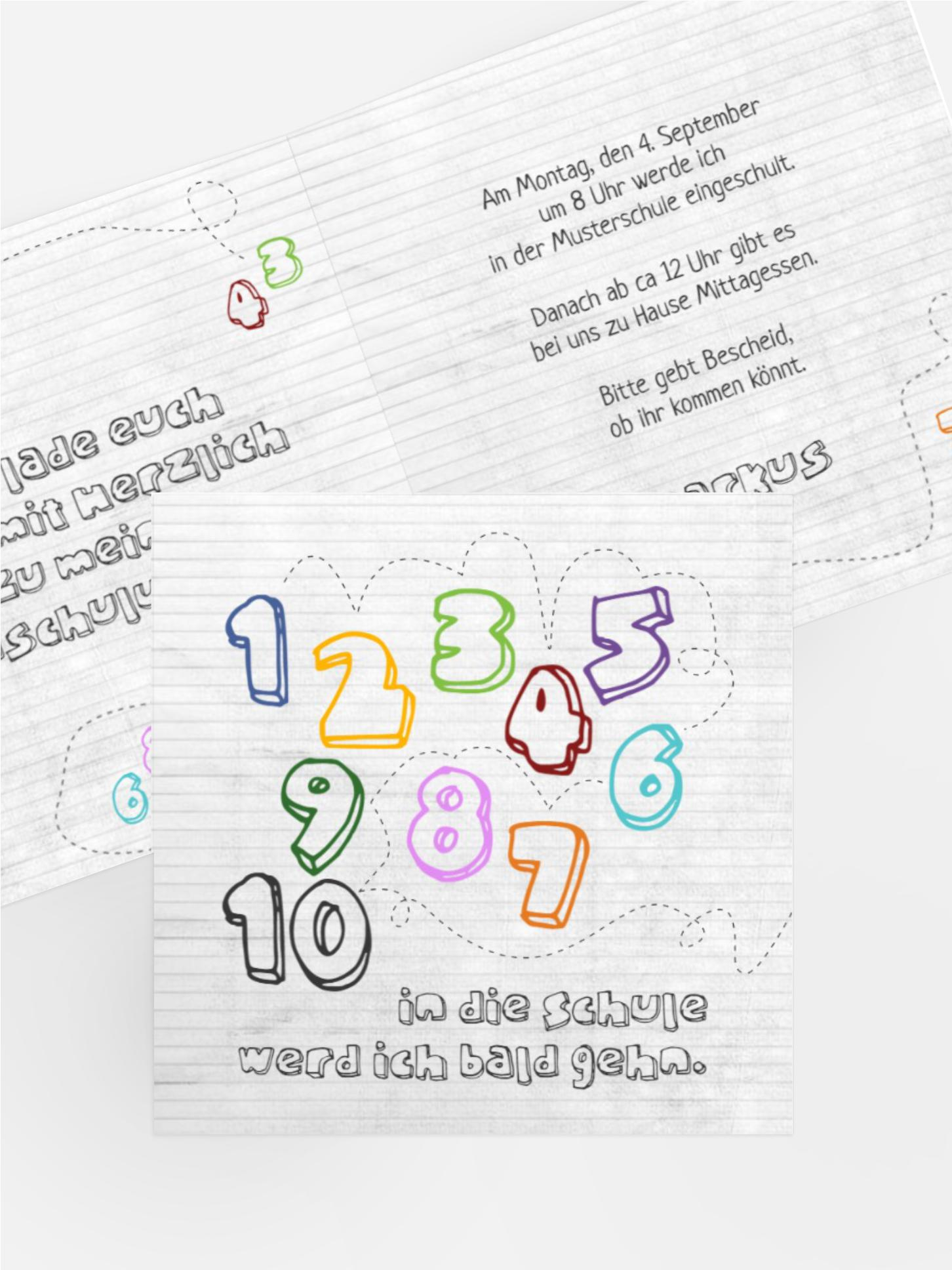 Einschulungskarte eins bis zehn Einschulungskarte eins bis zehn