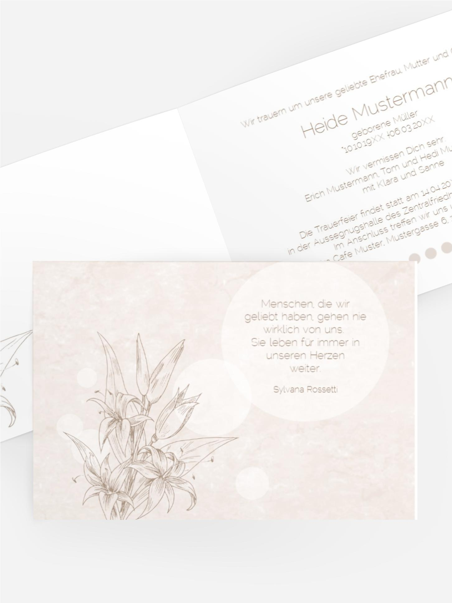 Trauerkarte Lilien quer