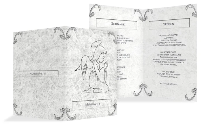 Menükarte zur Taufe Relief-Engelchen