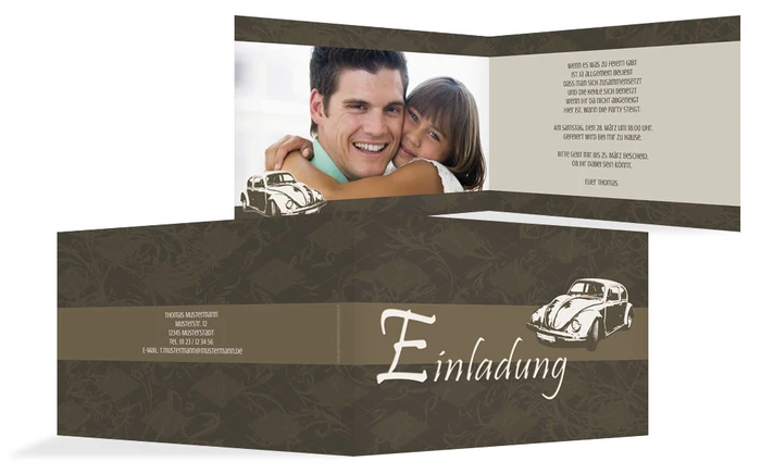 Einladungskarte zum Geburtstag old car Foto