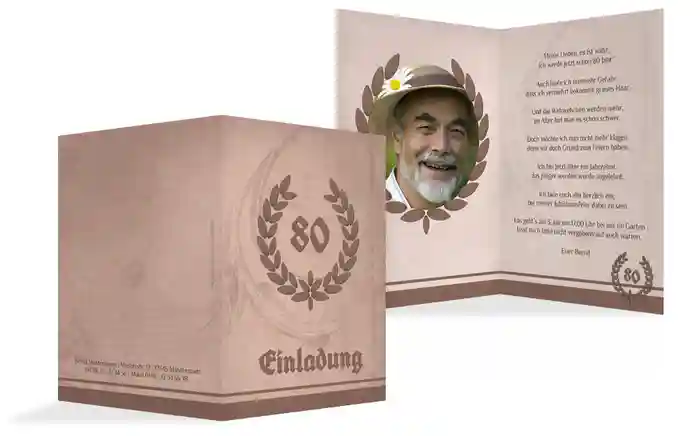 Einladungskarte Geburtstag Lorbeerkranz 80 Foto
