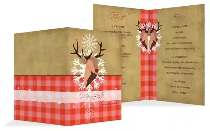 Weihnachtsmenükarte Hirschkopf