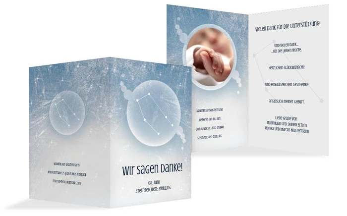 Dankeskarte zur Geburt Sternzeichen Zwilling Dankeskarte zur Geburt Sternzeichen Zwilling