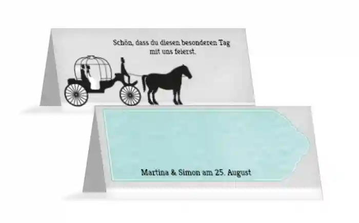 Hochzeitstischkarte Kutsche