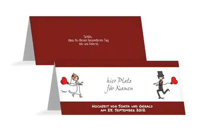 Tischkarte Comic Brautpaar