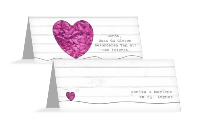 Tischkarte zur Hochzeit Mrs+Mrs