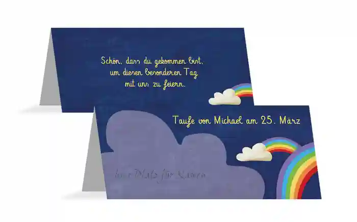 Tischkarte Taufe Regenbogenfantasie