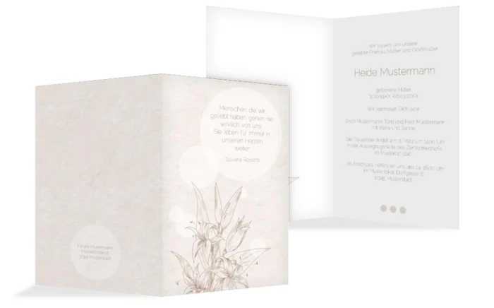 Trauerkarte Lilien hoch