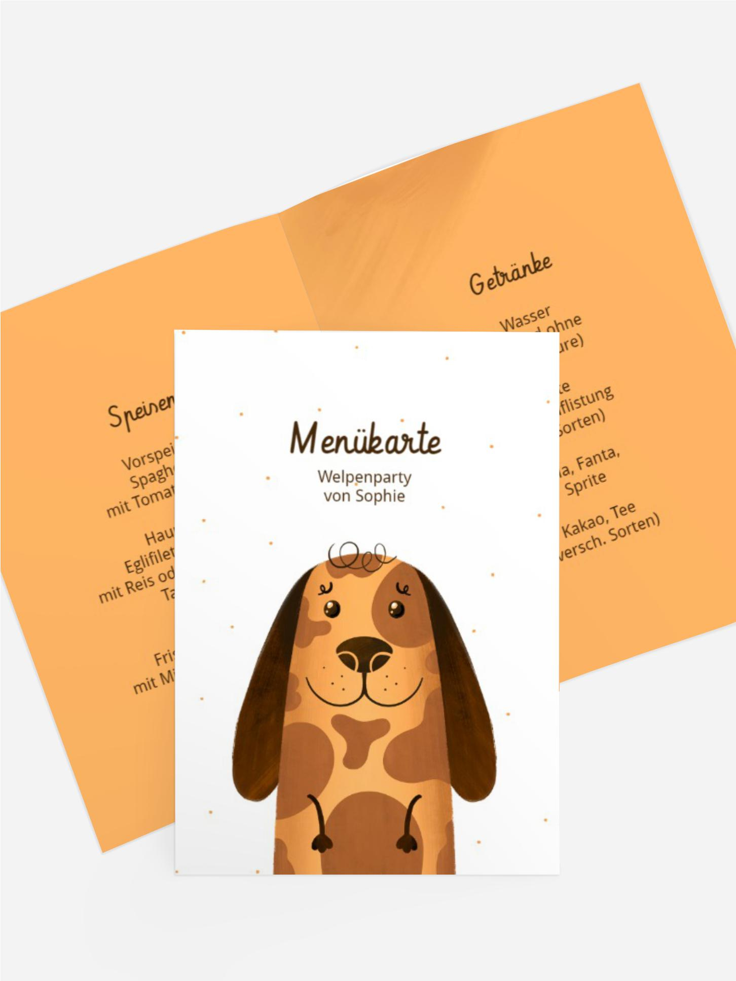 Menükarte Kindergeburtstag Freundlicher Hund