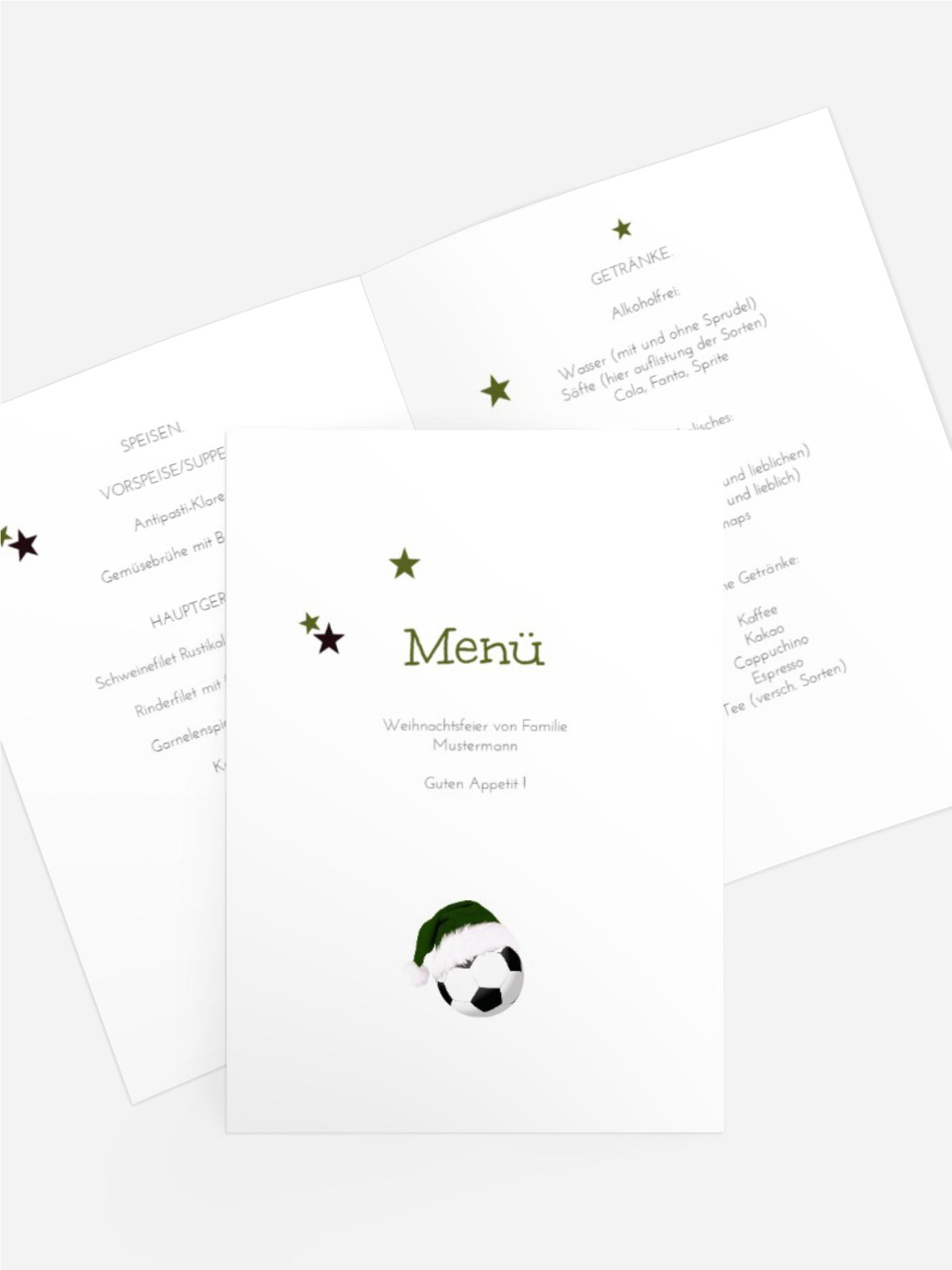 Weihnachts Menükarte Fußballmütze Weihnachts Menükarte Fußballmütze